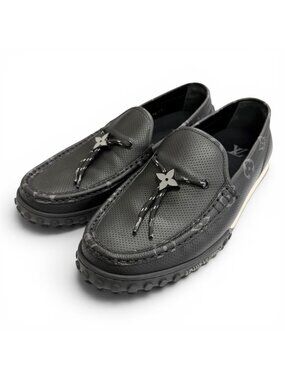 Louis Vuitton LV Line Monogram Flower Leather Loafers Driving Shoes 7.5